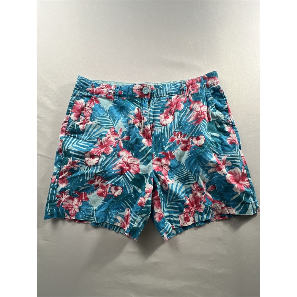 Caribbean Joe Fresh Vibrant Teal And Pink Palm Leaf Tropical Shorts Size 10
